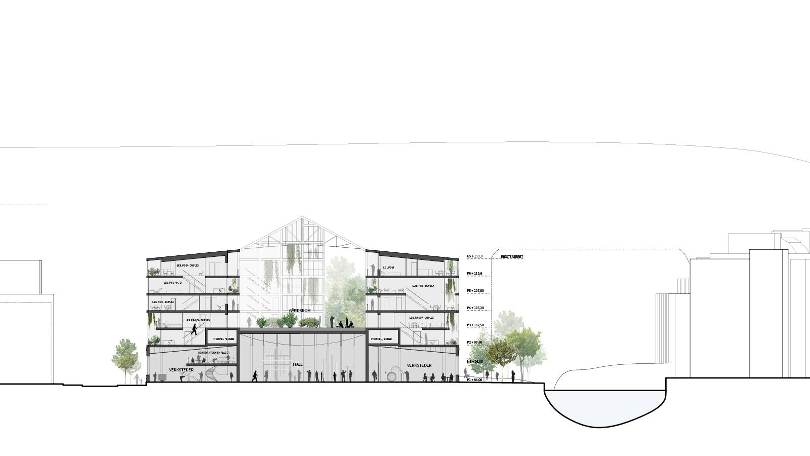 CROSS SECTION THROUGH RIVER - Nydalsveien 32B – “Huset” - SPOL Architects